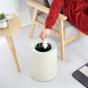 批發(fā)日式時尚圓形塑料垃圾桶家居收納雜物桶廚房衛(wèi)生間阻燃垃圾桶